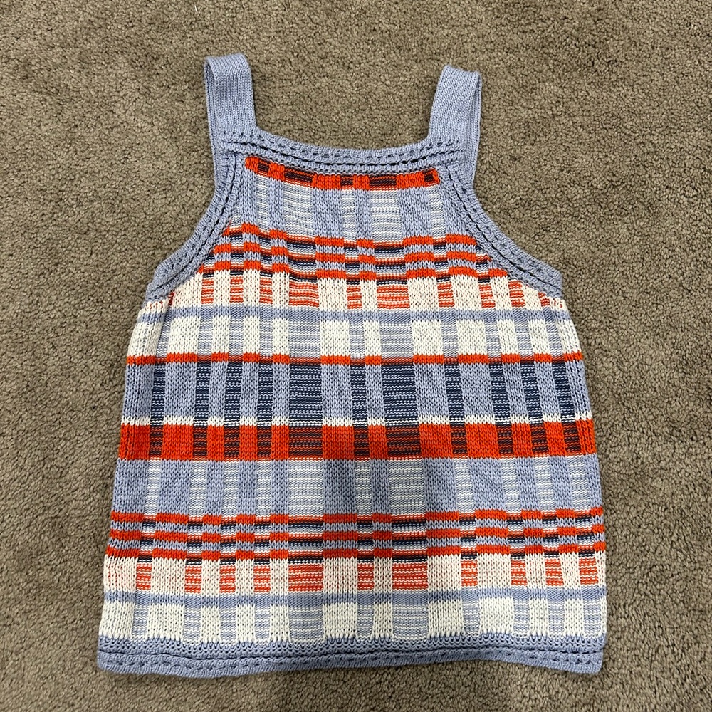 Worn once Banana Republic Blue Orange & White Plaid Apron Sweater Knit Tank Top